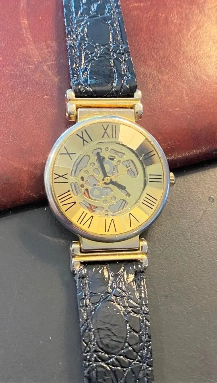 Women's Sergio II Watch, Gold Tone Skeleton Watch, Faceted Crystal